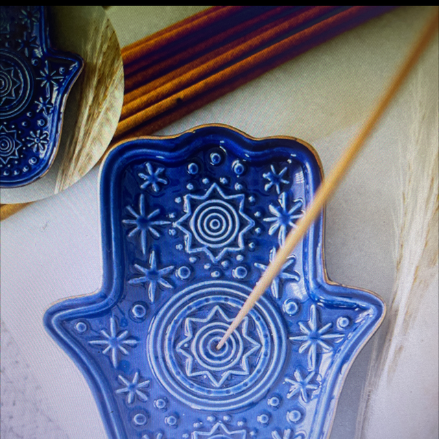 Blue Hamsa hand incense stick holder