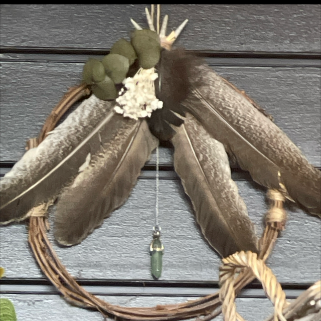 Turkey feather vine crystal wall art