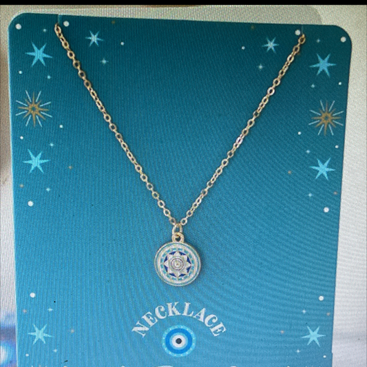 All seeing eye necklace on a greeting card