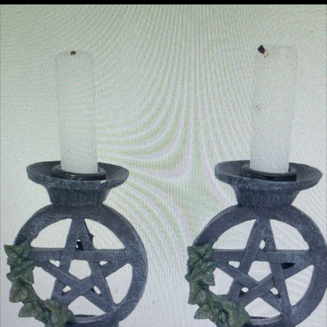 Aged pentagram candlesticks 13.4 cm